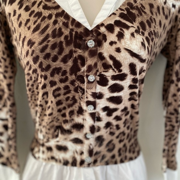 INC International Concepts preppy vtg y2k Animal Print Blouse with White Trim - Picture 3 of 5